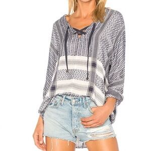 Rails Lily Lace up Navy and White Striped Blouse